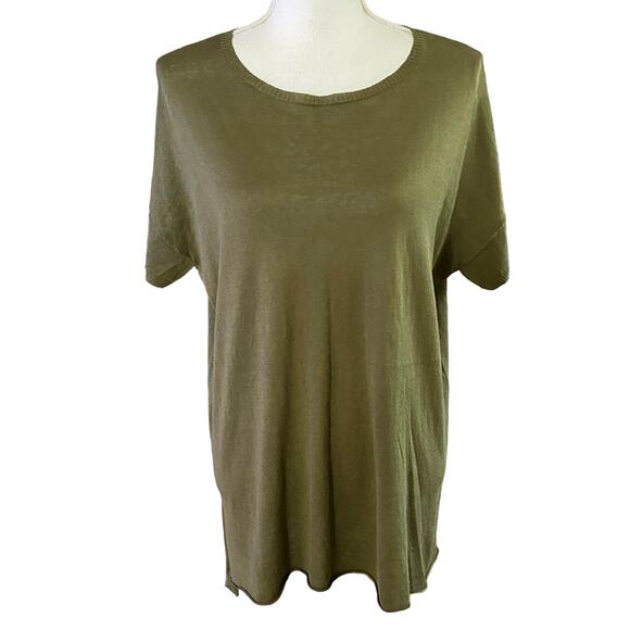 Eileen Fisher Size XS Silk Organic Linen Short Sleeve Tunic Sweater Olive Green - Picture 1 of 4